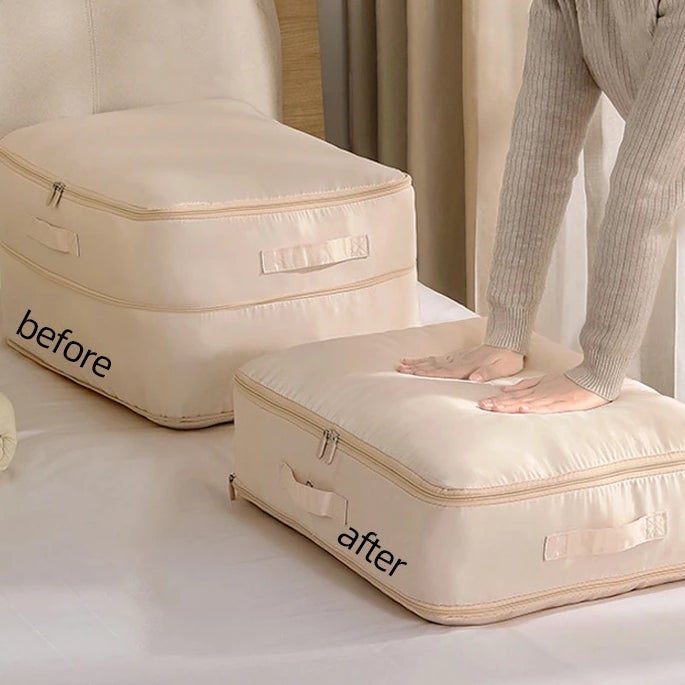 Sacs de rangement à auto-compression pour couette, boîte de rangement multifonctionnelle pour vêtements pour draps (abricot, 52 x 42 x 30 cm) - 5