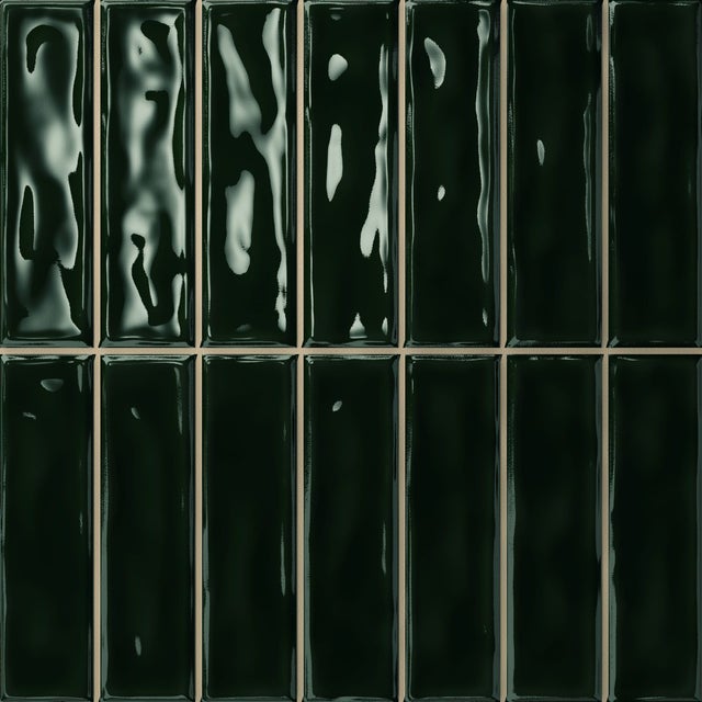 Carrelage Mural Prédécoupé à effet mosaïque 2,6x10cm Vert Foncé. Stick Green Intense 20x20cm. Cuisine et Salle de Bain