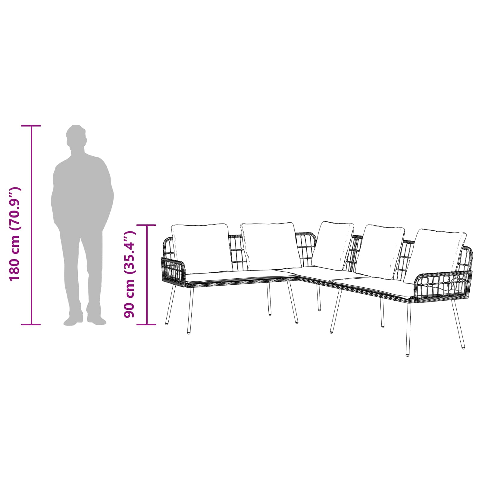 Salon bas de jardin en Acier Marron 6 personnes - 7