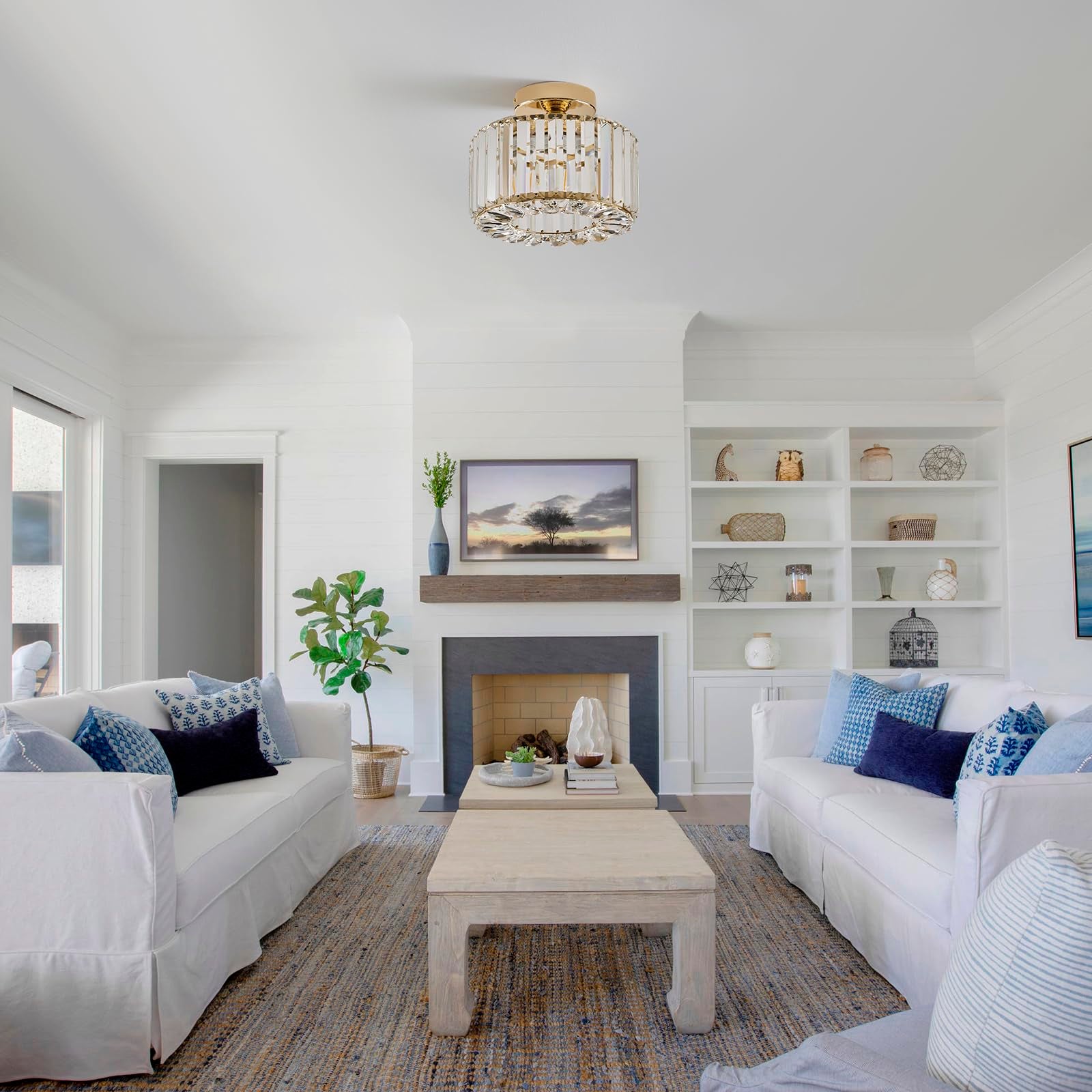 Plafonnier en cristal – Plafonnier semi-encastré, lustre moderne, plafonnier pour cuisine, chambre à coucher, entrée, 3 températures de couleur - 7