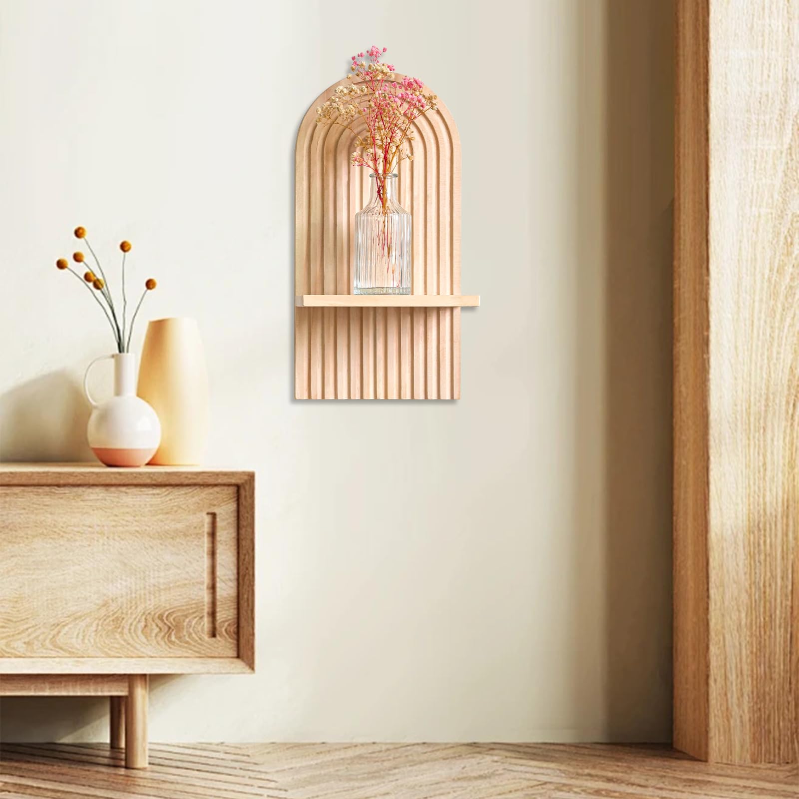 2 pcs Étagères en Bois pour la Décoration Murale Étagère Murale Bohème Moderne Support Mural en Bois bohème Style étagère pour la Cuisine,la Chambre - 2
