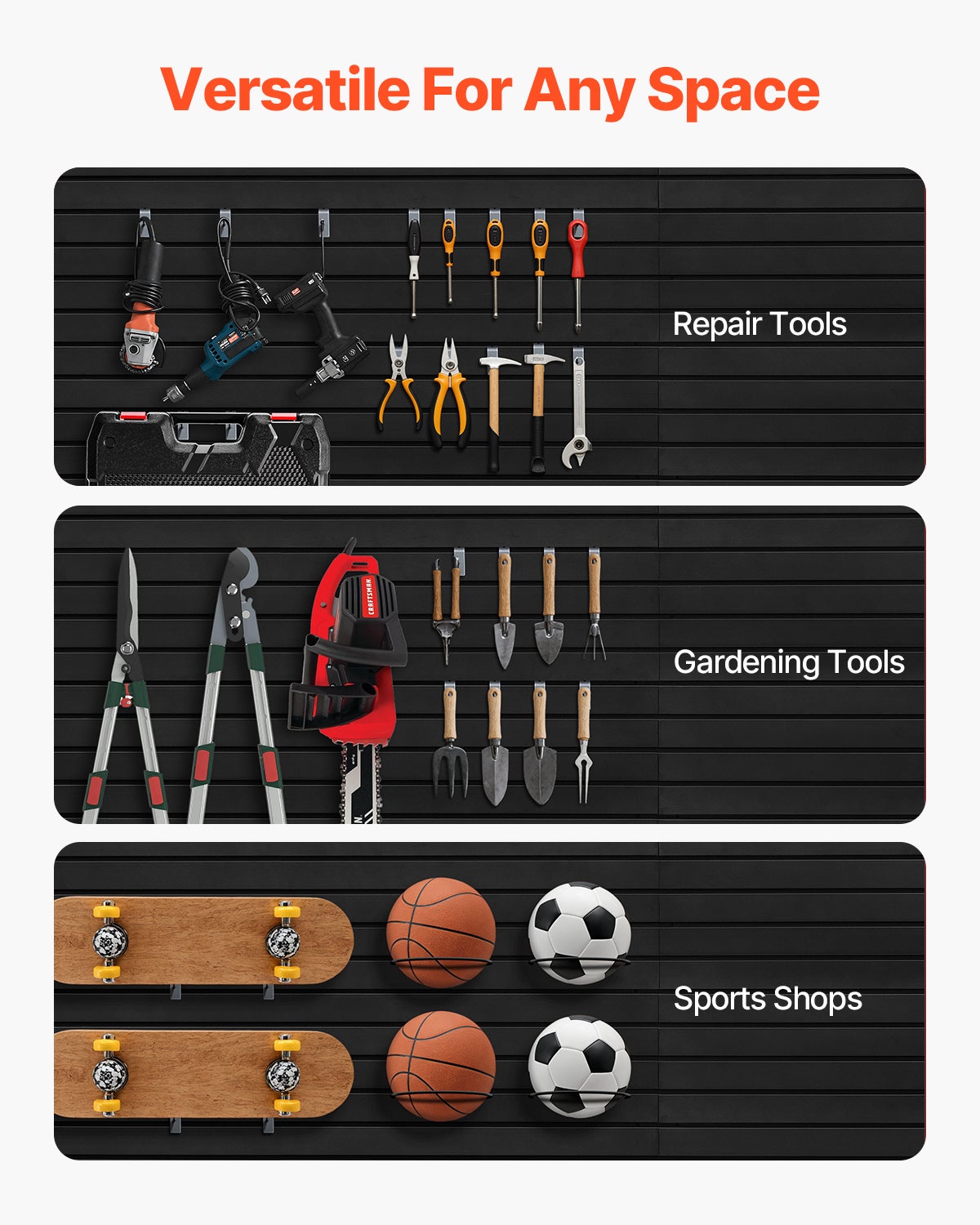 Panneau à Lattes VEVOR Mural Garage, 1225x2450 mm, Panneau Rangement Outils en PVC avec Conception Modulaire, Porte-outils Muraux pour Affichage - 5