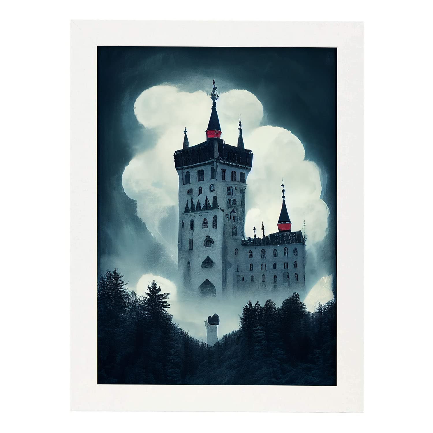 Nacnic lámina castillo neuschwanstein sensible al estilo de t burton ilustraciones de monumentos ciudades paises a4 marco blanco