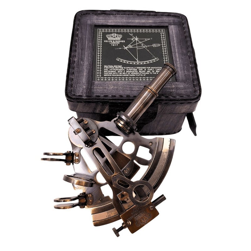 Sekstans Mosiężny w Skórzanym Pudełku - ST003