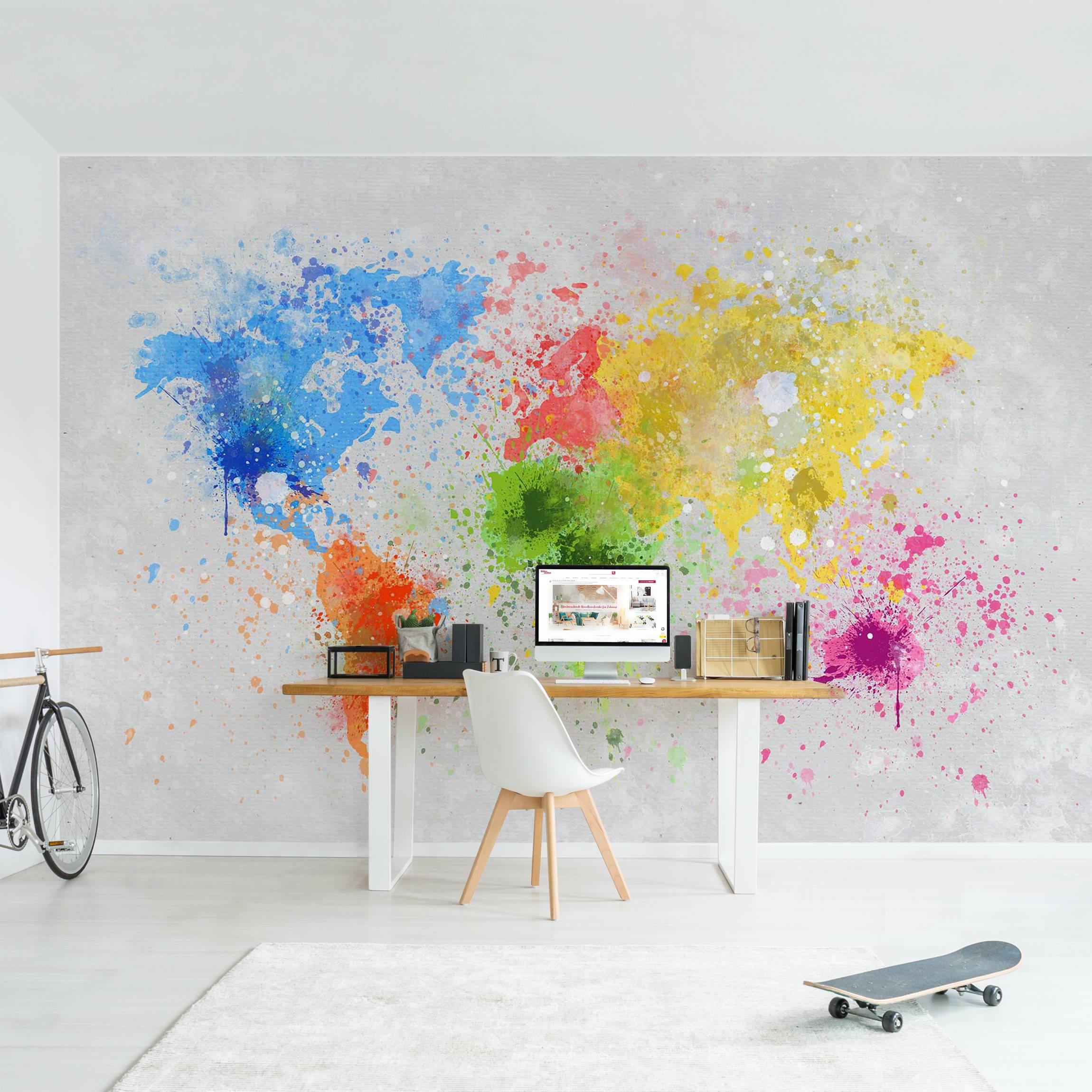 Papel pintado fotomural mapamundi mapa del mundo acuarela 26 - salón dormitorio cocina pasillo - tnt 288 x 190 cm smart