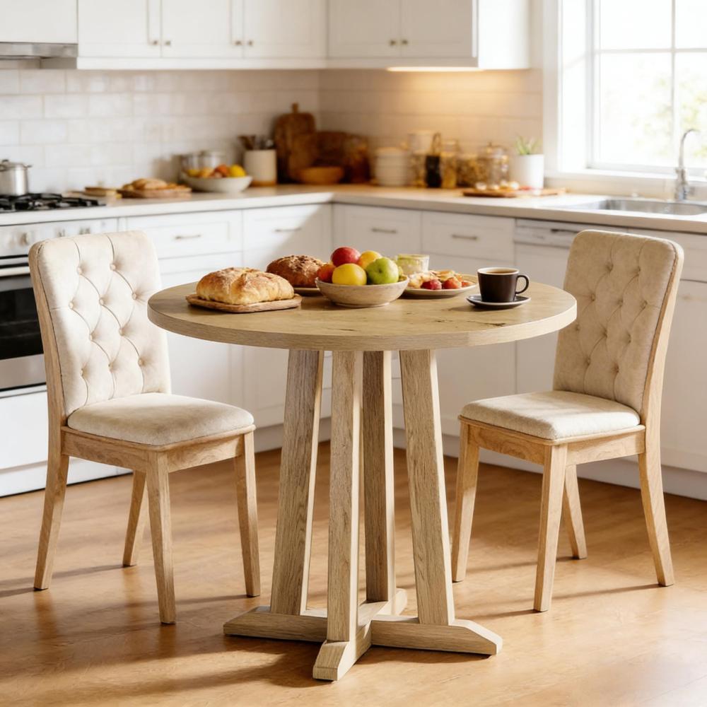 Mesa redonda de madera marrón, mesa de café pequeña, mesa de comedor moderna, mesa auxiliar nórdica, escritorio de trabajo para salón, sólo mesa