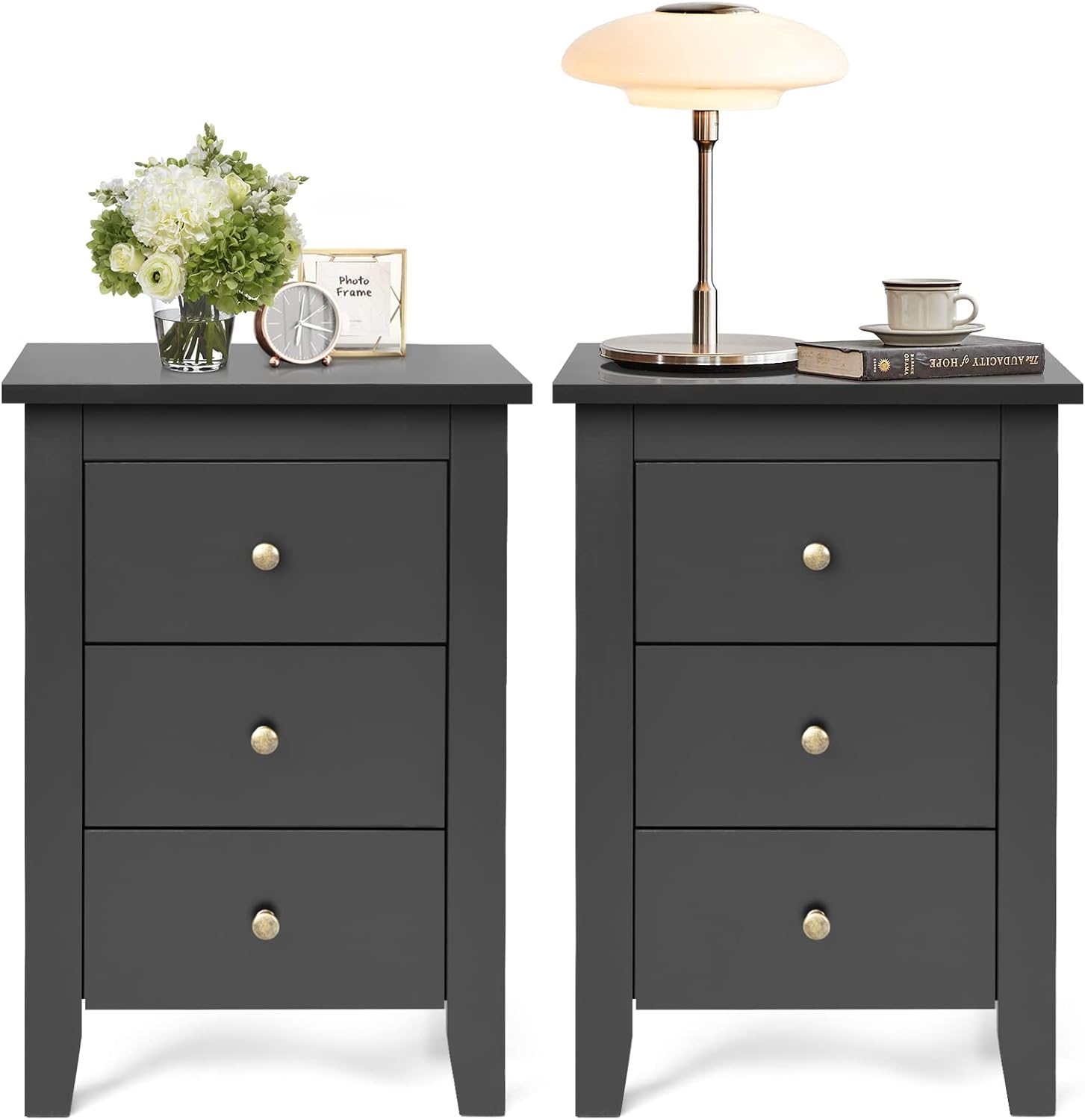 Zestaw 2 Szafek Nocnych z 3 Szufladami 46x37x65 cm, Nowoczesne Szafki Nocne do Sypialni/Salonu/Gabinetu (Kolor Czarny)