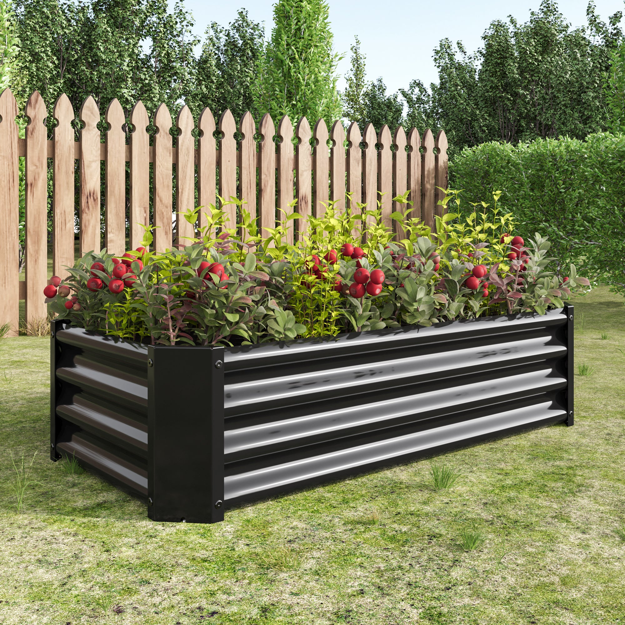 Bac de plantation fabriqué en tôle d'acier robuste conception stable, antirouille et durable, base non incluse, 120x60x30 cm, métal, noir - 2