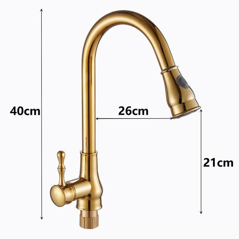 Robinet de Cuisine avec Douchette Extensible MitigEU Monocommande Evier Rotatif à 360° Chaud et Froid Réglable Doré - 3