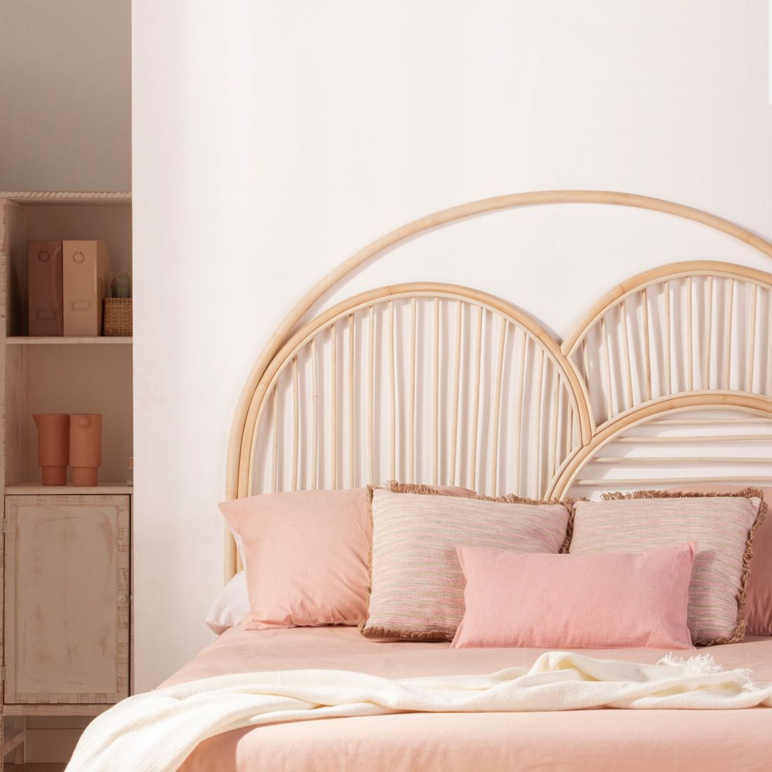 Tête De Lit En Rotin Naturel Doe - Pour Lits 135, 150 Et 160 Cm, Fixation Murale Nécessaire, Style Bohème Et Naturel