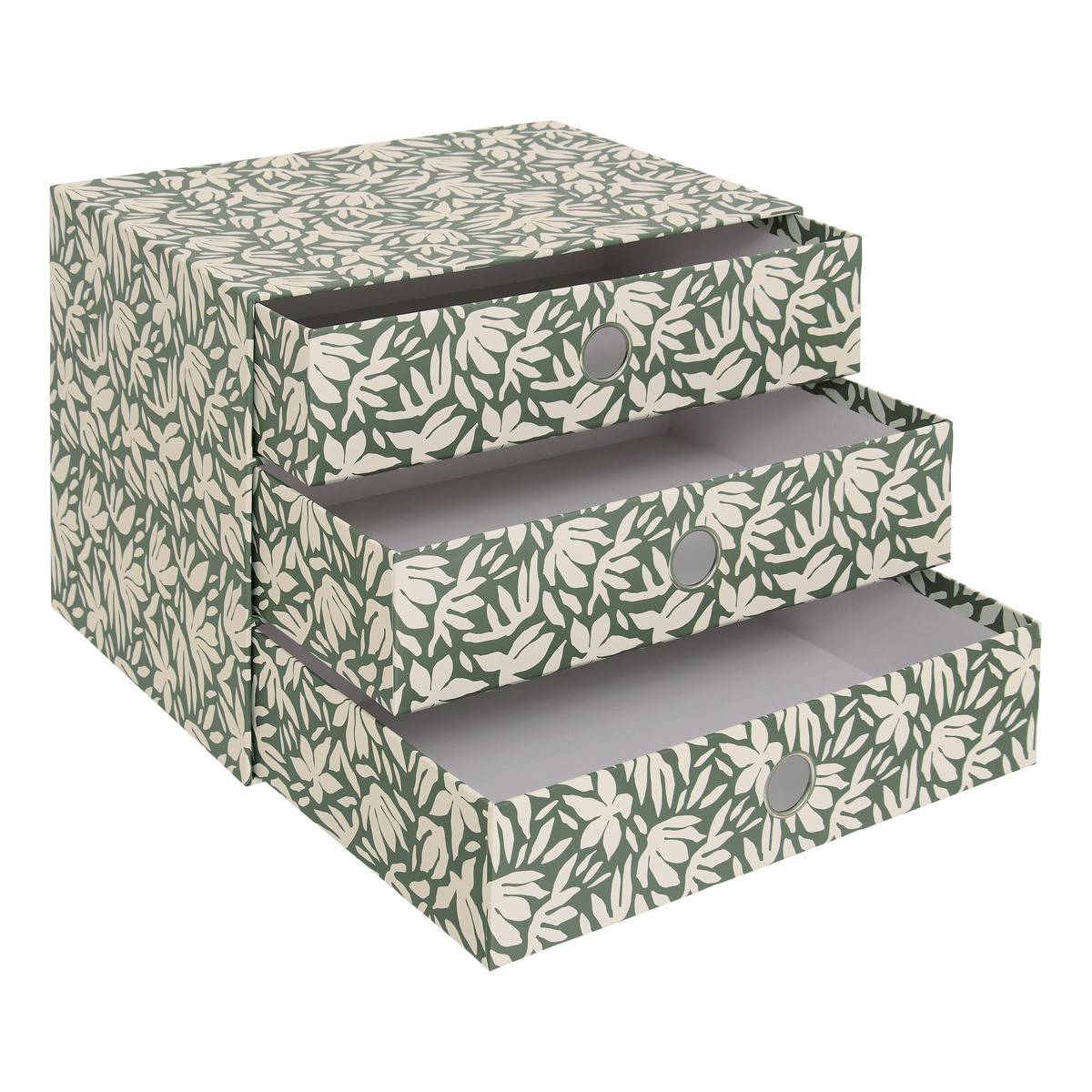 Tour rangement 3 tiroirs Florea motif fleuri vert laurier - 5five - 3