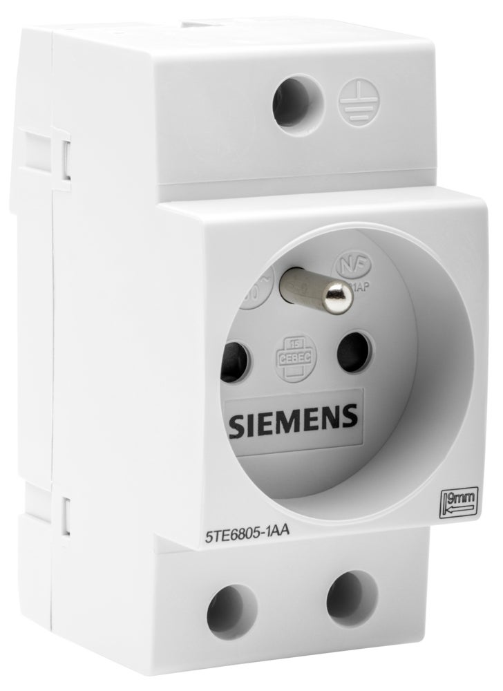 Prise modulaire Siemens 2P+T 16 A, 250 V, 2,5 modules, obturateur sécurité, montage tableau électrique - 2