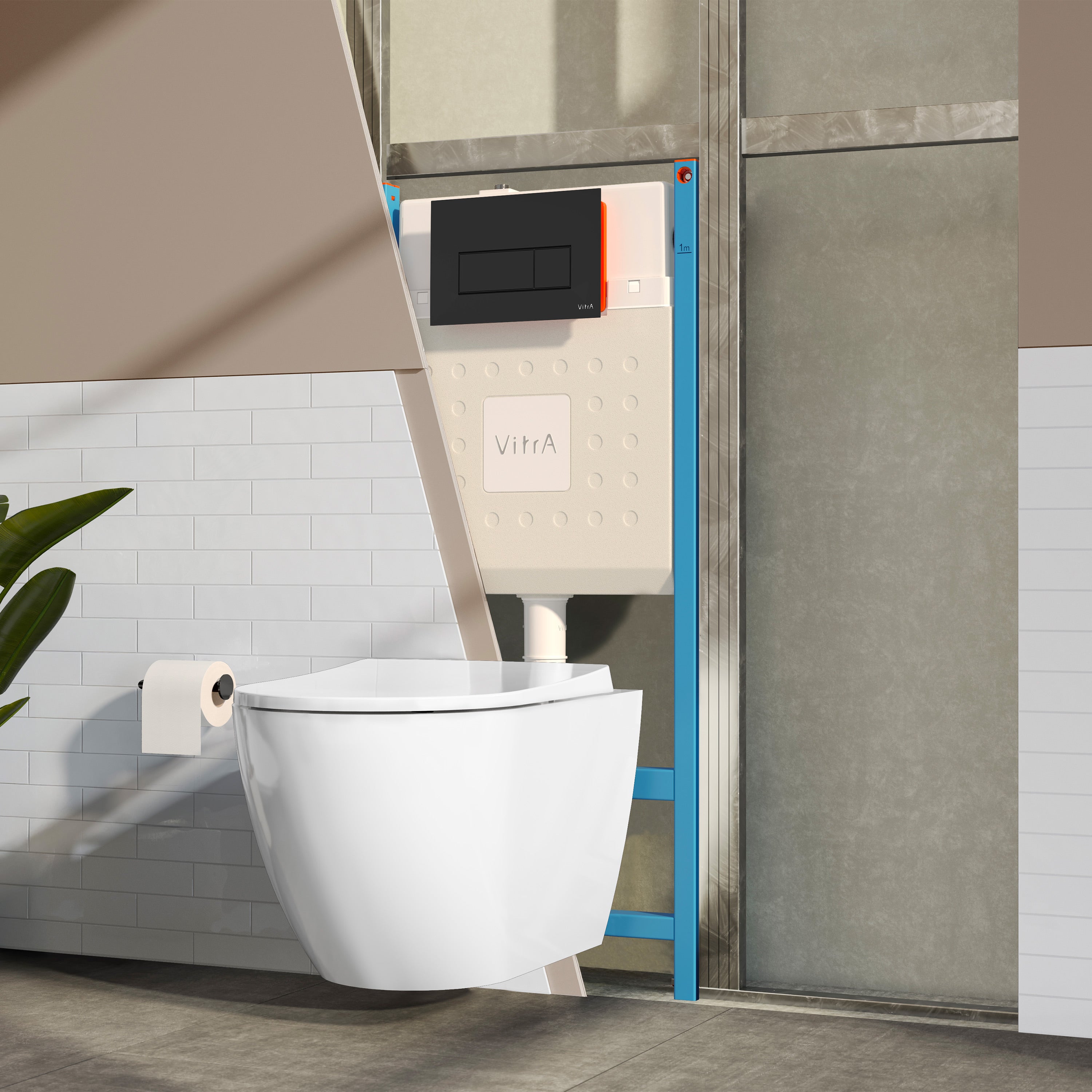 VITRA Pack WC Mia suspendu cuvette carénée fixations invisibles et bati support autoportant avec plaque Noire mat - 4