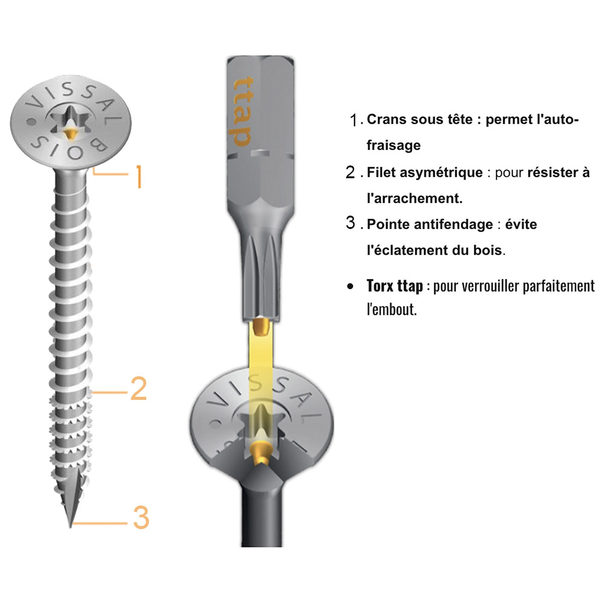 Vis Torx acier zingué VissalBois TTAP ZN + embout TX TTAP - 5