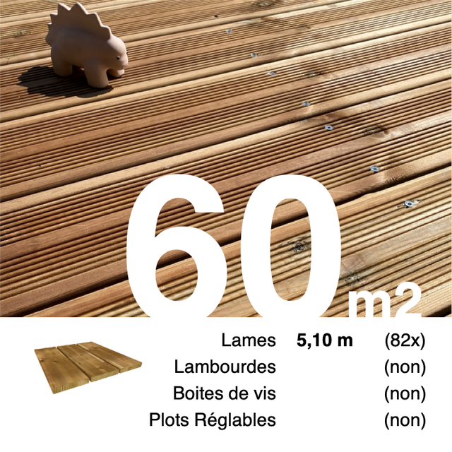 Planches de terrasse Pin autoclave Marron pour 60 m² • Longueur 5,1 m • Livraison gratuite