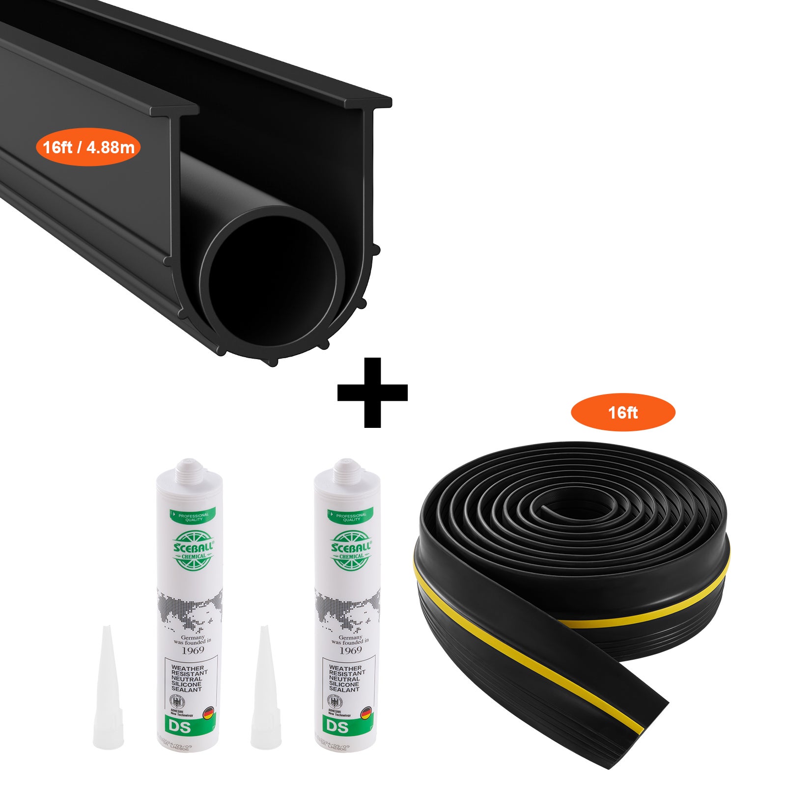 Vedação Universal Para Porta De Garagem - 20 Pés Preto Impermeável
