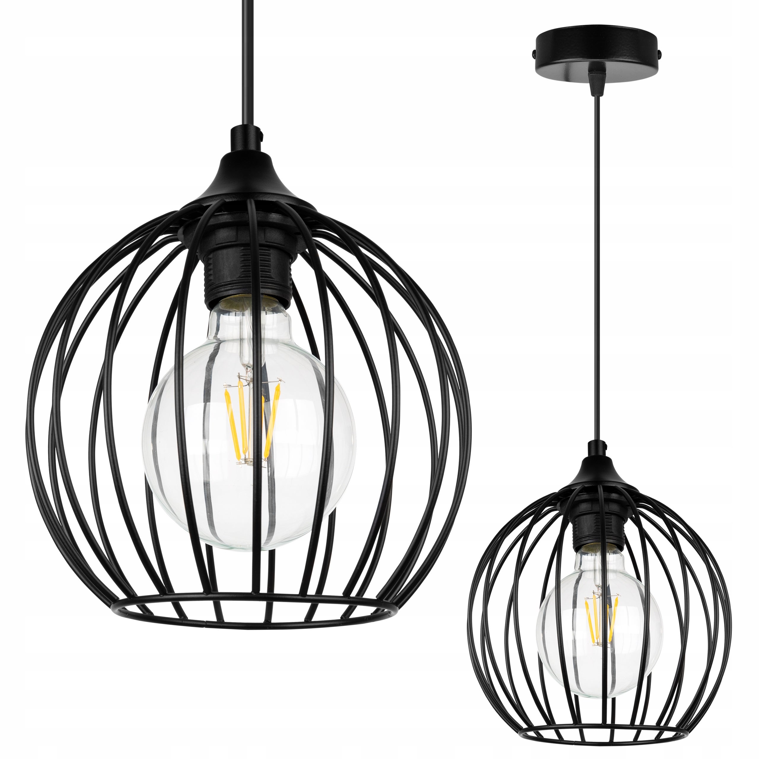 Lampa sufitowa wisząca Toronto urban 1xE27 abażur druciak półkulisty czarny Light Home LH