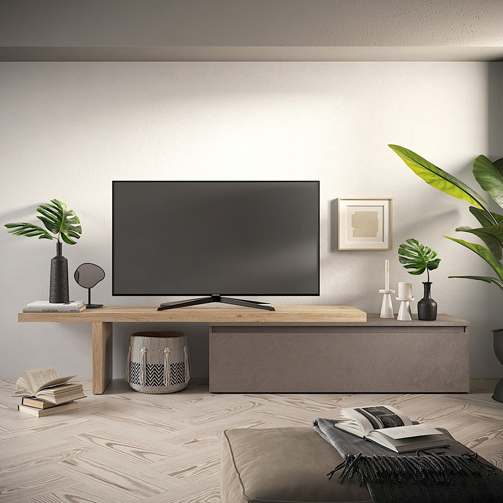 Mobile TV Moderno Con Camino Elettrico - Rovere E Nero 200x45x35 Cm - Foto 2