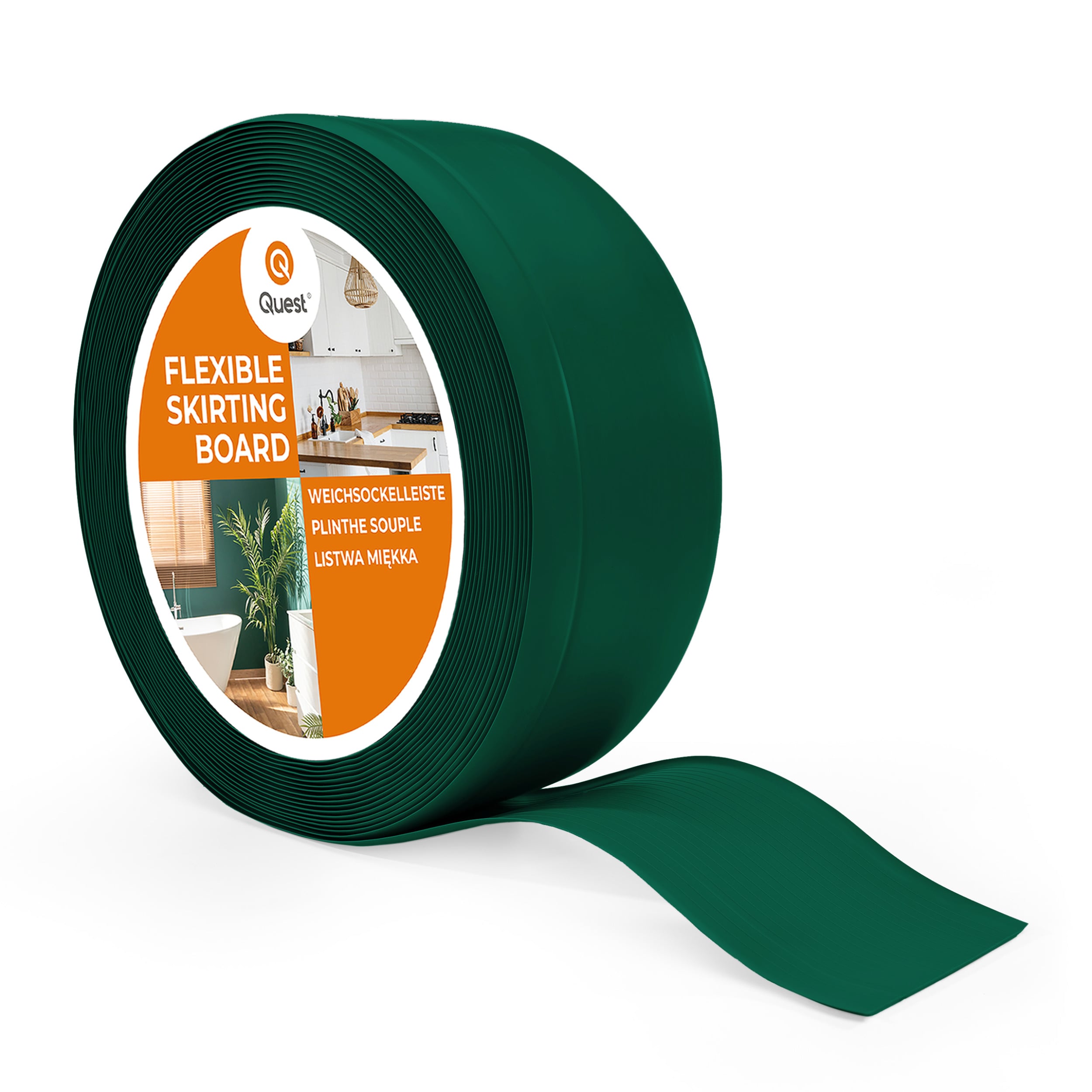 Rodapié pvc blando 70x20 mm - flexible, pared y suelo, 25 m, verde