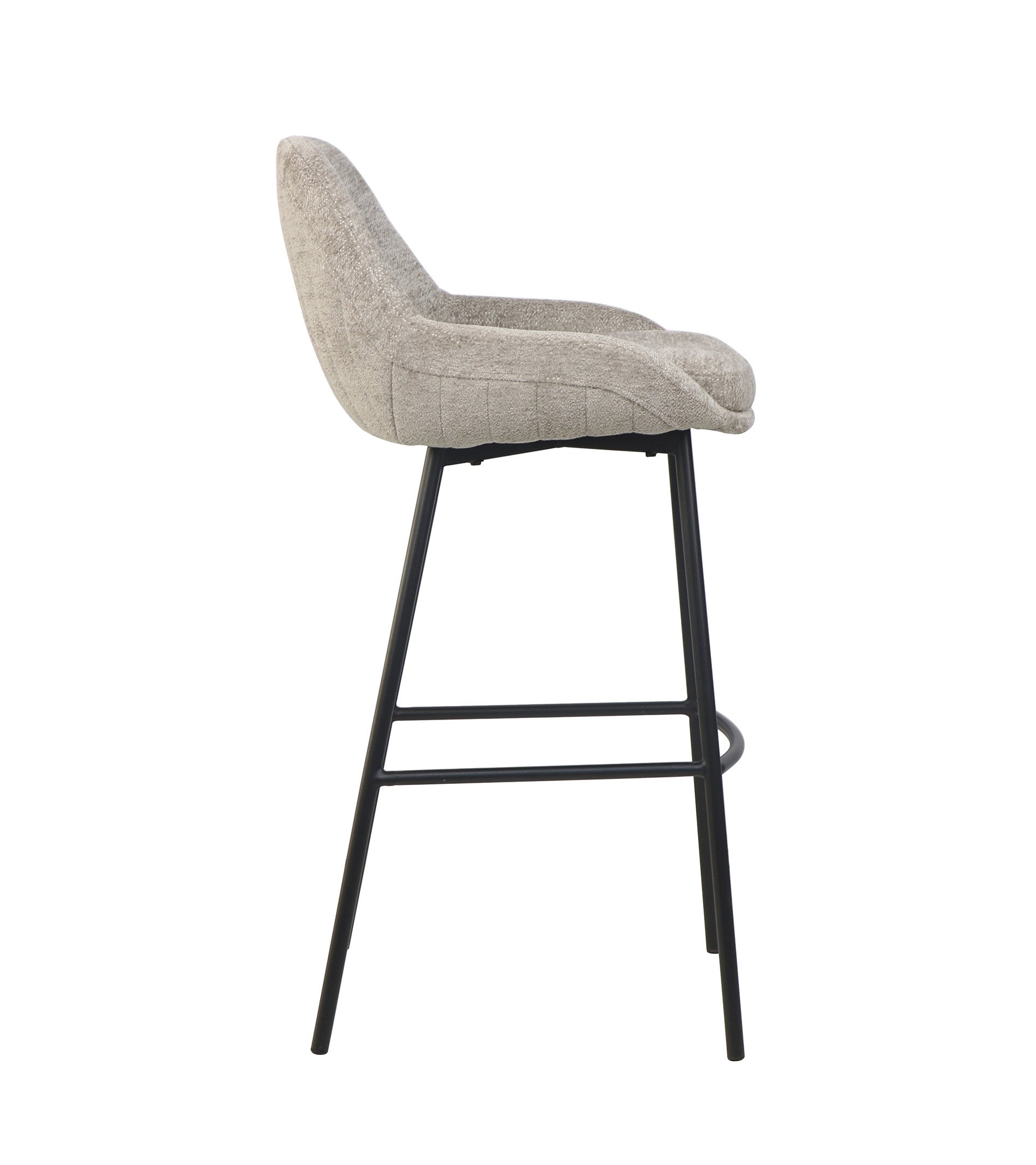 Pack de 2 taburetes CASPI para mesas altas y barras tapizados en tela suave con respaldo en color Beige y patas Negras - 5