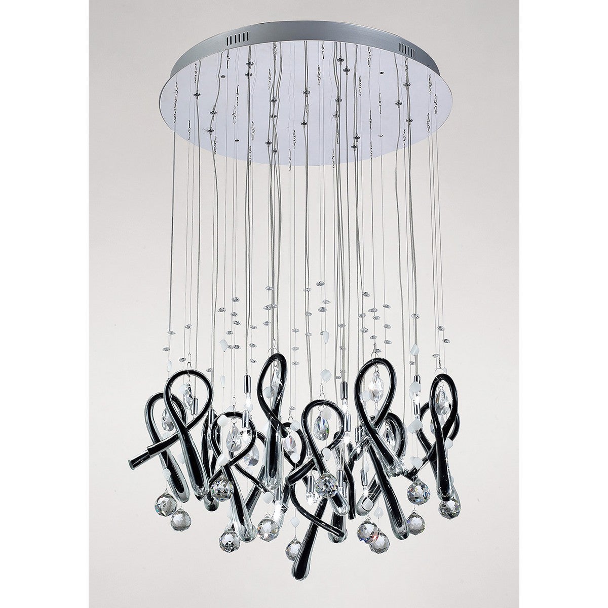 Suspension Class rond 20 Ampoules chrome poli/verre noir/cristal - 2