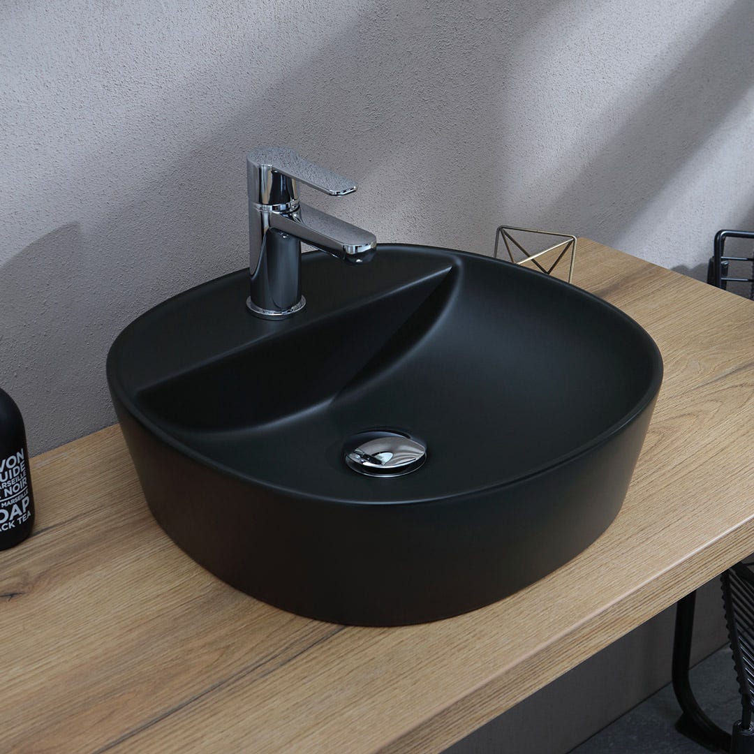 Lavabo de meuble rond en céramique noire mate | Leroy Merlin