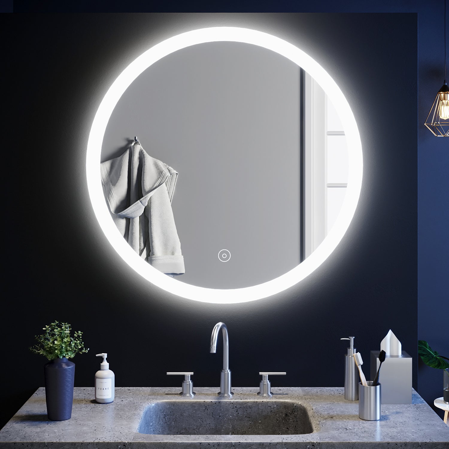 SIRHONA Miroir Rond à LED 80x80cm Ronde Miroir de Salle de Bain Miroir ...