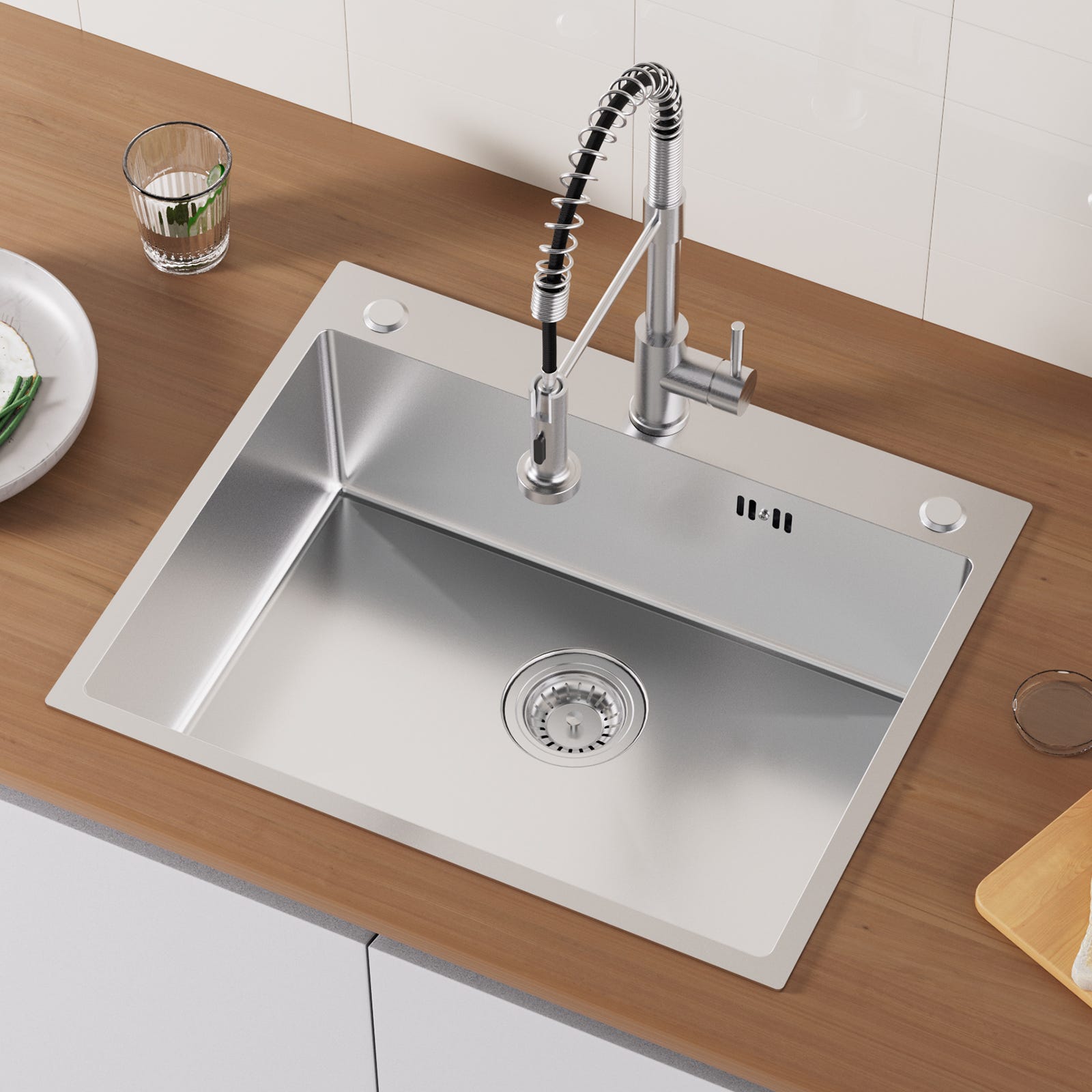 Auralum max Evier de Cuisine en Acier Inoxydable,Évier 1 bac avec 3 ...