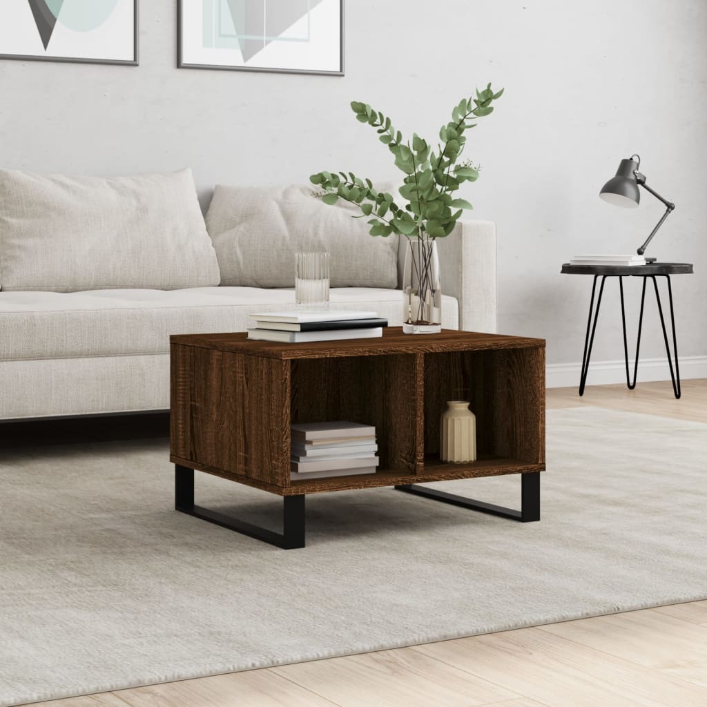 VidaXL Tavolino Da Salotto In Multistrato Rovere – 60x50x36,5 Cm Con 2 Scomparti E Piedini In Metallo