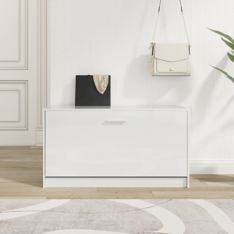 Scarpiera VidaXL 2 Cassetti - Design Moderno - Bianco Lucido - 63x24x81 Cm - Legno Multistrato