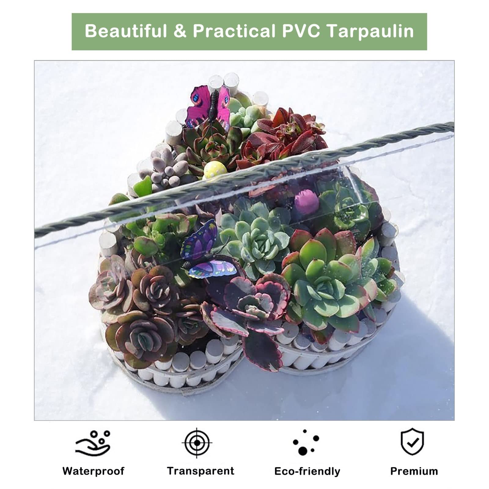 Telone Trasparente Impermeabile con Occhiellato, 0.3mm Antistrappo Antipioggia Telone in PVC, Coprire da Esterno Proteggere per Balcone, Gazebo, Serra - 2