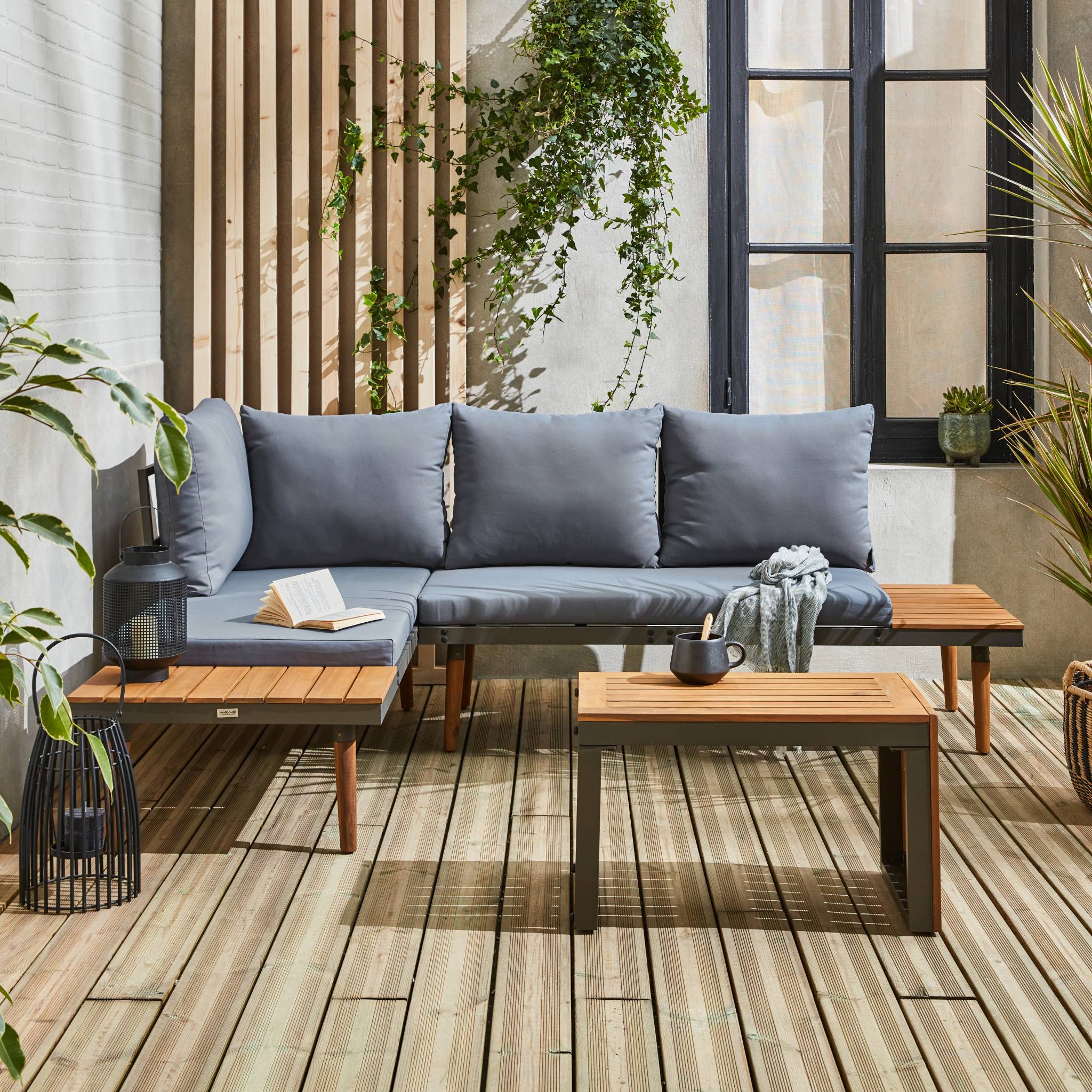 Salon de jardin en Aluminium Gris 4 personnes - 2
