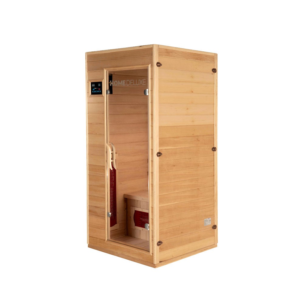 HOME DELUXE – Cabine infrarouge REDSUN S - 90 x 90 x 190 cm - pour 1 personne, 4 émetteurs infrarouges, bois : pruche I Sauna infrarouge, sauna, - 2