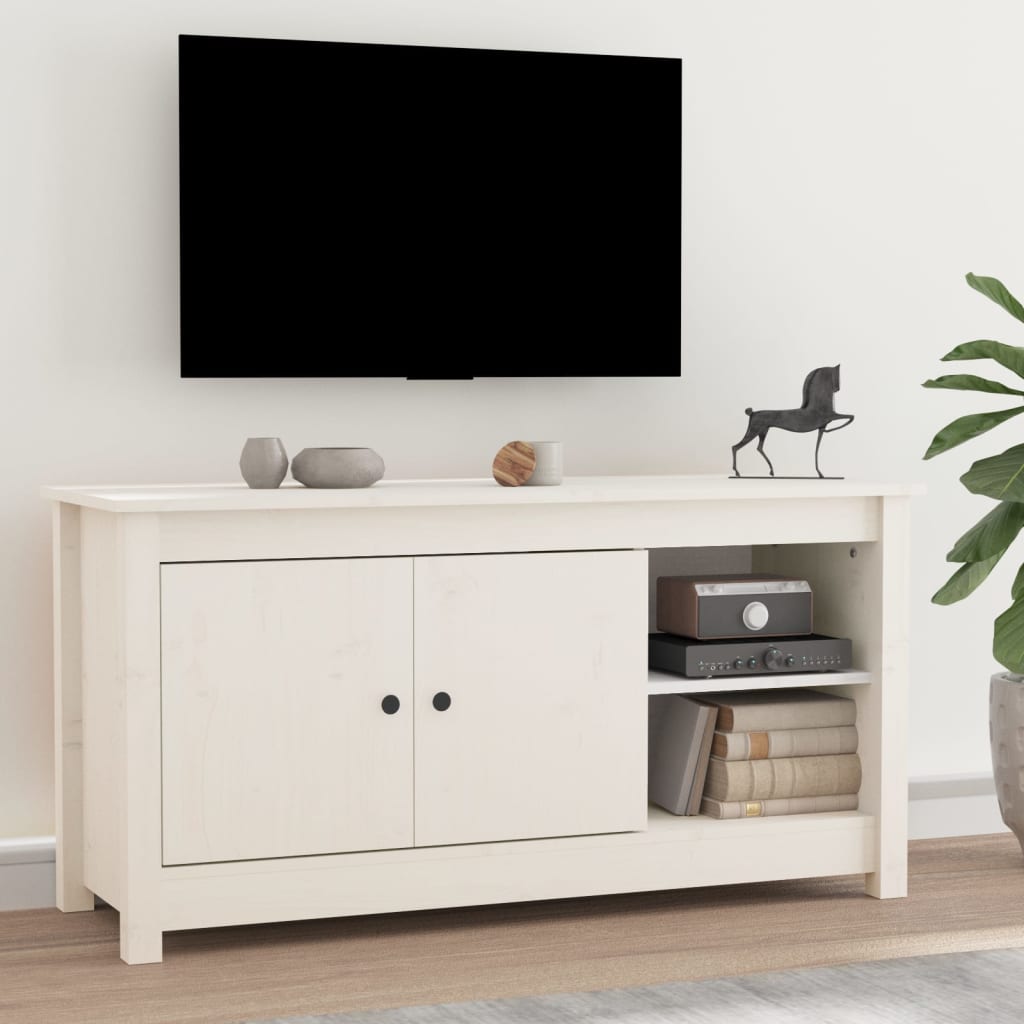 Meuble TV Blanc 103x36,5x52 cm Bois de pin massif Unico / Blanco ...