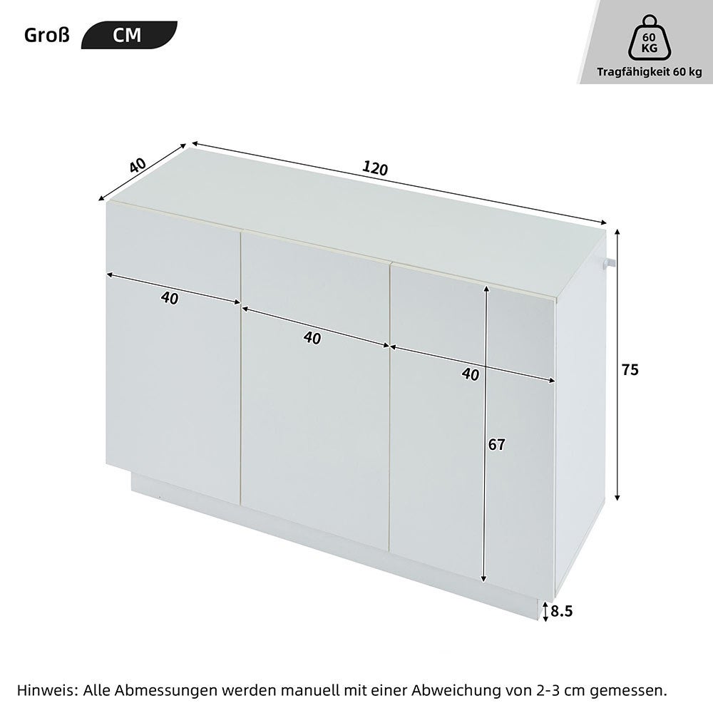 Bufet z wysokim połyskiem, podstawa z oświetleniem LED, komoda, szafka przedpokojowa 120x40x75 cm - 3