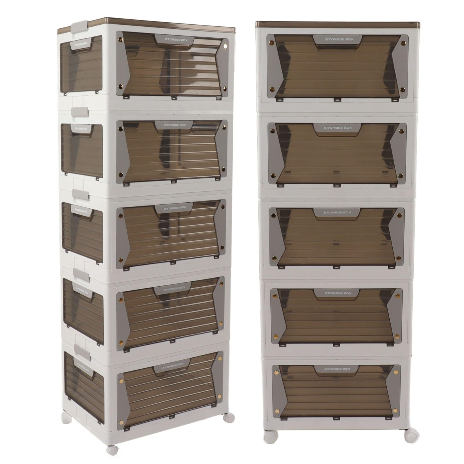 Bacs de rangement empilables, pliables, stables, à aspiration magnétique, boîte de rangement avec roulettes, pour la maison, en PP transparent ( - 2