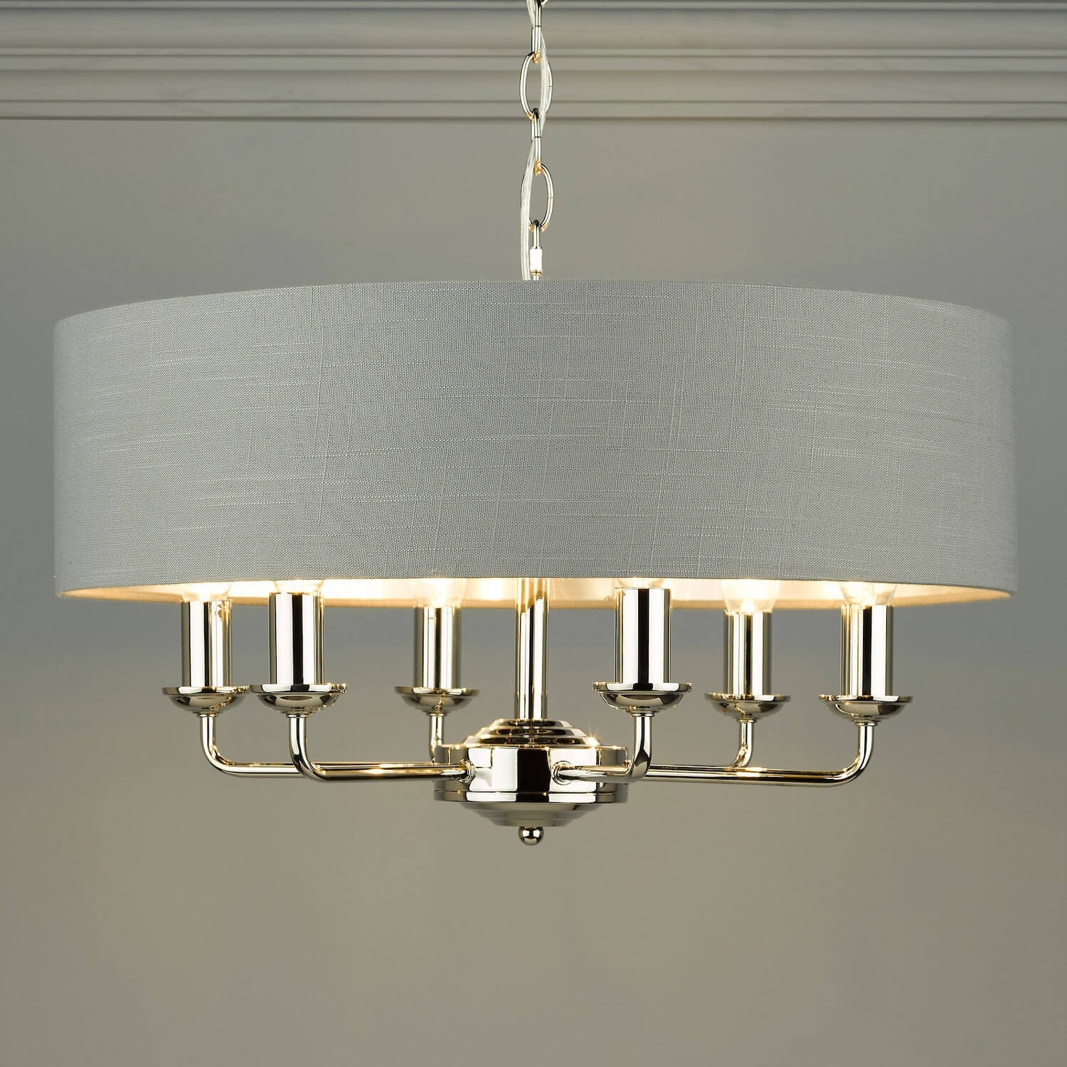 Plafonnier Sorrente à 6 lumières, couleur nickel poli et abat-jour gris anthracite, Laura Ashley - 4
