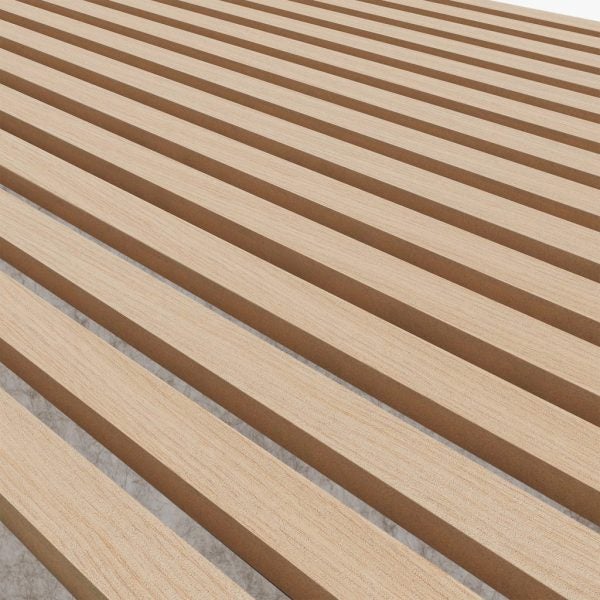 Panel palilleria alistonado Akupanel acústico,decorativo de 240x60cm,fieltro y listones MDF chapado madera natural Roble Clásico (fieltro beige) - 3