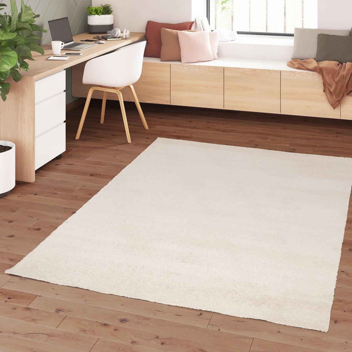 tapis salle à manger 160x230 tissé crème rectangle motif uni ALEGRIA - 2