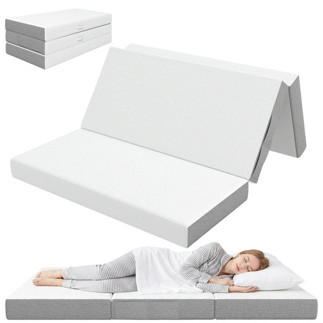 Matelas pliant 140x190x15 cm en 3 parties, mousse à mémoire de forme au gel, housse amovible et base antidérapante pour couchage d'appoint