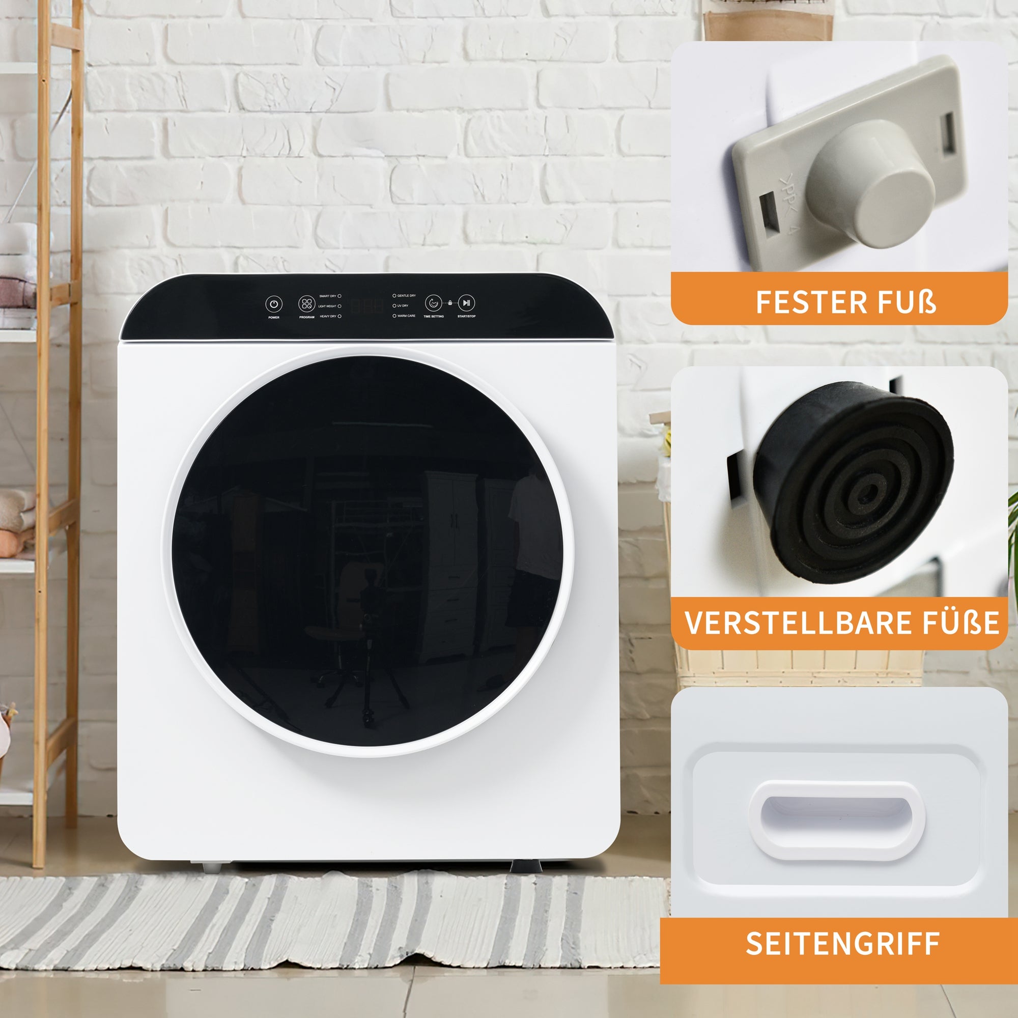 Suszarka bębnowa ścienna z wywiewem, 3 kg / 830 W, z 6 programami - Klasa energetyczna G - 49 x 43,5 x 59 cm - Kolor biały - 6