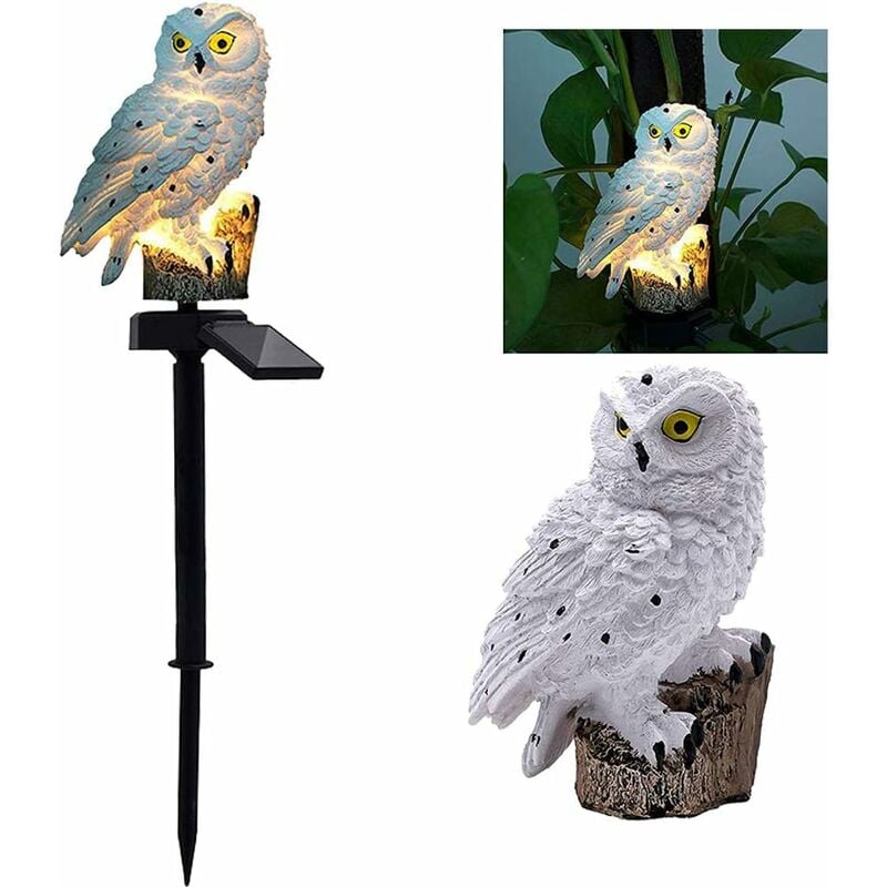 Lampes Solaires De Jardin En Résine - Hibou - Lampe De Sol LED - Éclairage De Paysage Avec Piquet - Décoration De Cour - Blanc - 1 Lot