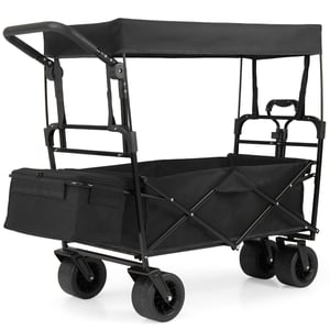Chariot de Jardin Pliable, 300 L, Chariot de Transport Utilitaire Robuste 2 Niveaux, Capacité de Charge 204,12 kg, avec Roues Tout-terrain, pour Extérieur, Camping, Jardin, Shopping, Sport, Noir | FR