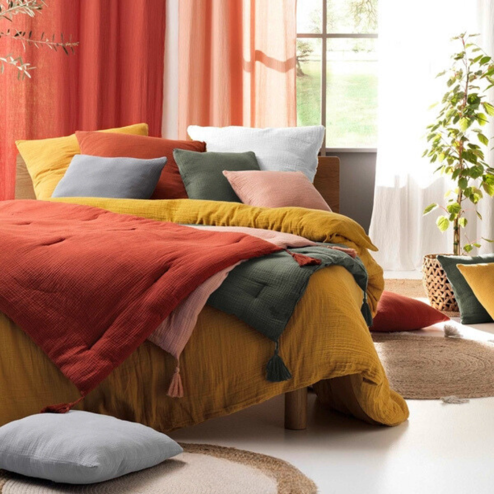 Housse de couette 240 x 220 cm + 2 taies – Gaze de coton uni Angelia Caramel - 4