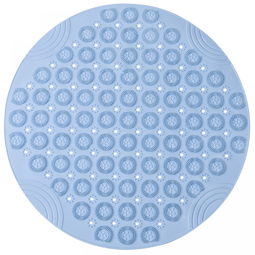Niebieska okrągła mata do masażu, 55x55 cm, antypoślizgowa mata prysznicowa, mata łazienkowa z otworem odpływowym i przyssawką