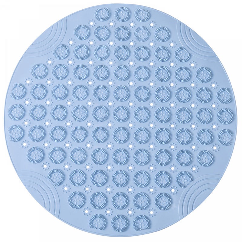 Niebieska okrągła mata do masażu, 55x55 cm, antypoślizgowa mata prysznicowa, mata łazienkowa z otworem odpływowym i przyssawką