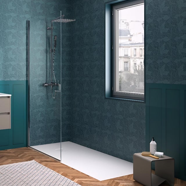Panneau mural salle de bain hydrofuge multicouche PVC/ALU/PVC KINEDO Kinéwall Design épaisseur 3 mm 150x250 mixte bleu nuit + bleu exotica