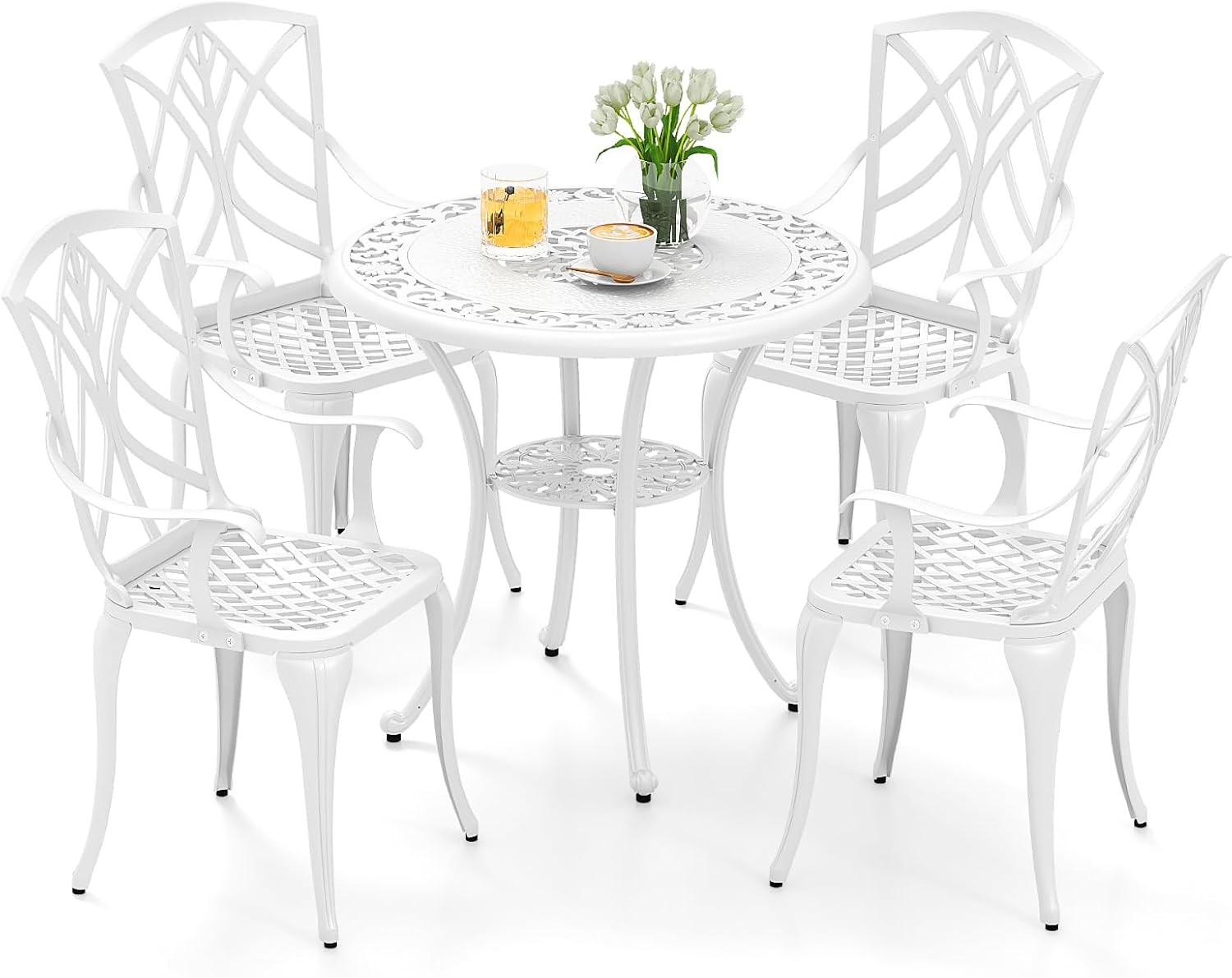5PCS Ensemble de Bistrot pour Jardin en Fonte Aluminium, 4 Chaises et 1 ...