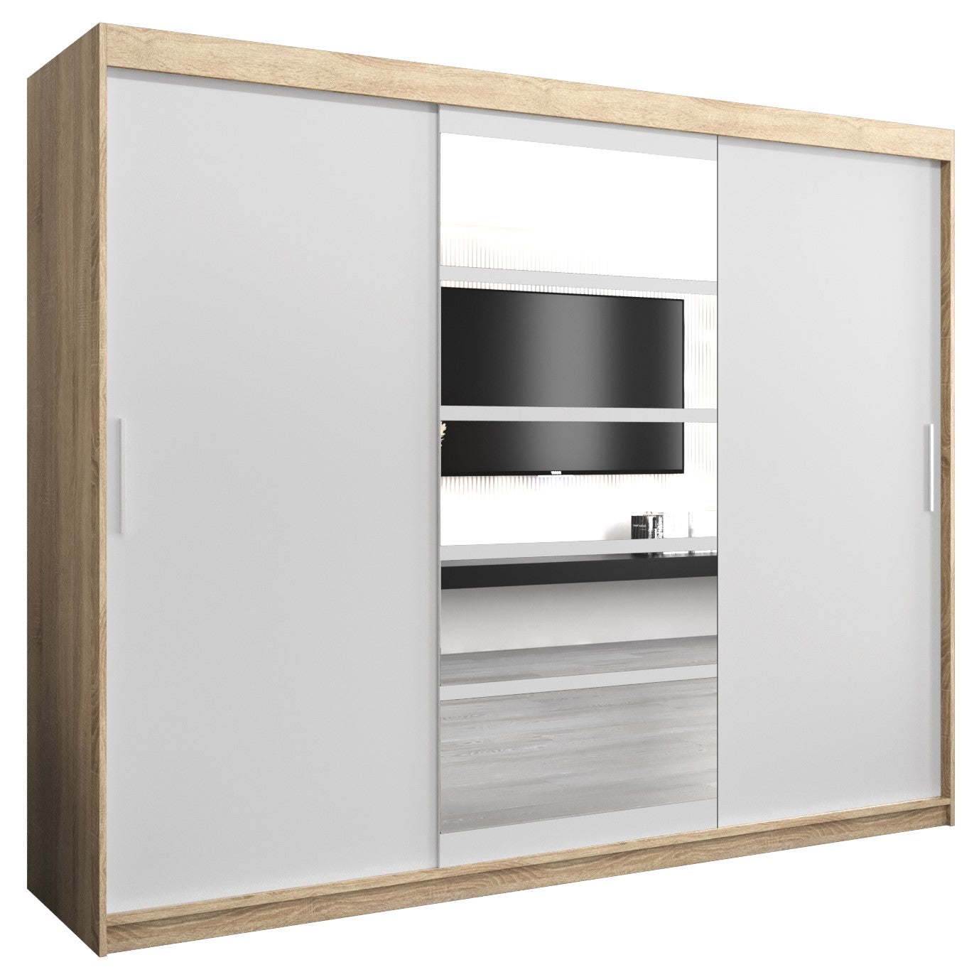 Szafa przesuwna garderoba ROMA 1 250 x 62 x 200 cm Sonoma + Biały - Abiks Meble