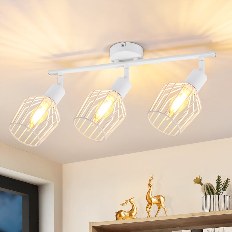 NETTLIFE 3 E14 Reflektor sufitowy - Metalowy, Obrotowy 350°, Kinkiet przemysłowy do korytarza i salonu, Biały